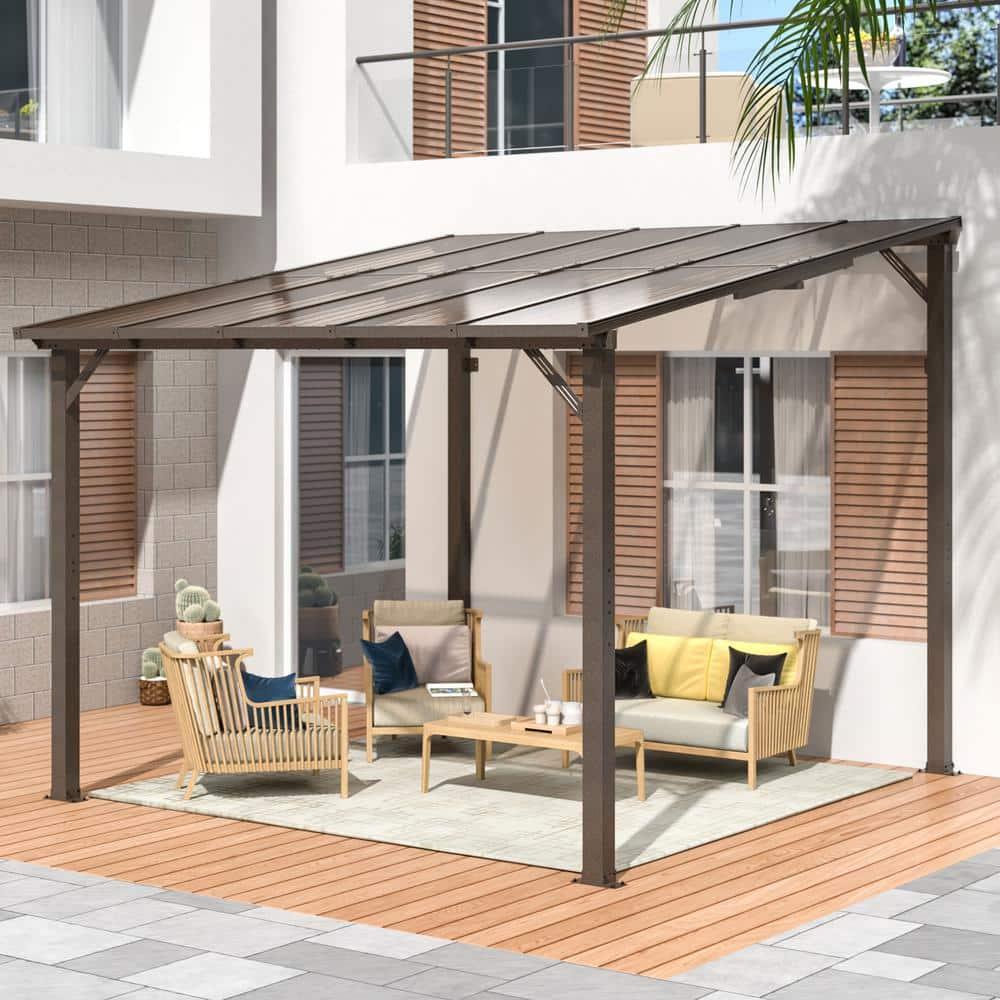 10' x 10' Black Aluminum and Polycarbonate Sloped Patio Gazebo