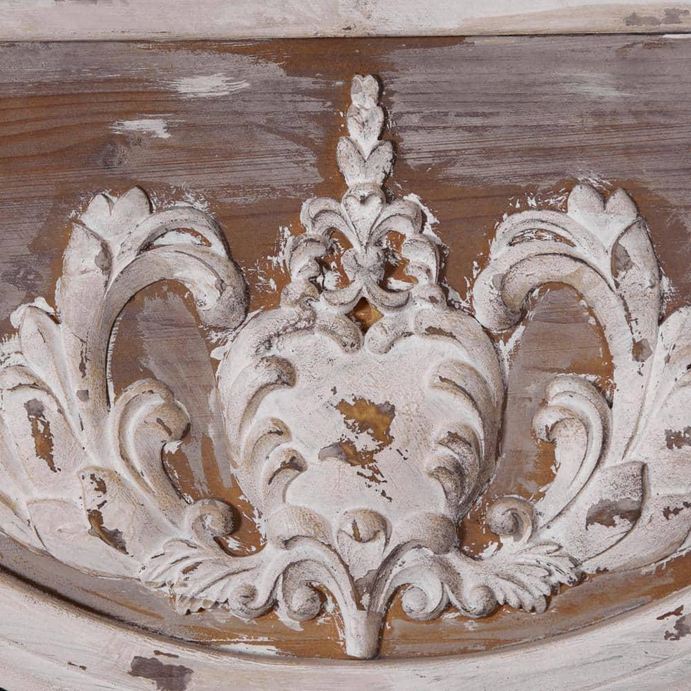 Ophelia & Co. Eberhart Wood Vintage Inspired Acanthus Scroll Floral Brown Wall Mirror with Distressed Cream Accents