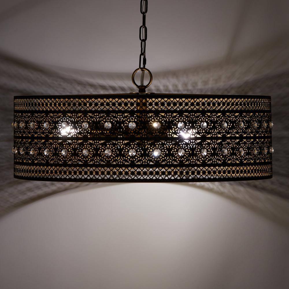 23.5" 3-Light Bryar Chandelier Brass/Crystal - River of Goods: UL Listed, Adjustable Height, Metal & Crystal Drum