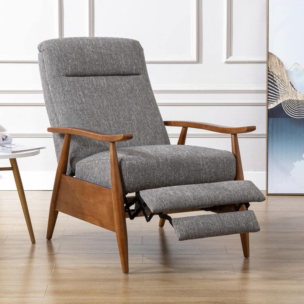 Comfort Pointe Terni Press-Back Recliner Ashen Gray: Stain-Resistant, Chestnut Wood Legs, Foam Fill