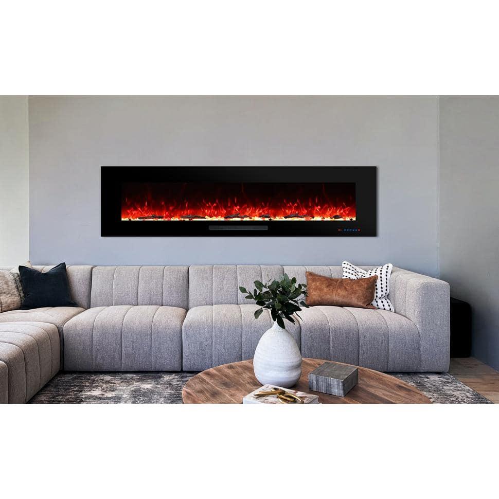 VINEMOUNT Electric Fireplace, 72" Recessed Fireplace Electric with Touch & Remote Control, Realistic Logset, Multiple Flame Colors & 5 Stage Intensity, Timer,750/1500W Heat, Thermosat, Black
