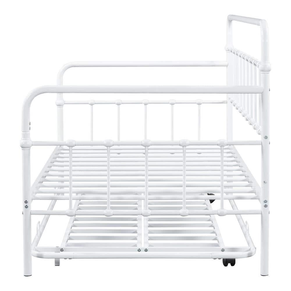 Furniture of America Choste Metal 2-Piece Twin Daybed with Trundle Set up to 200 lbs, White