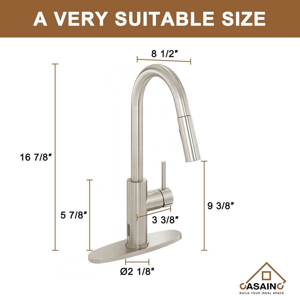 Willow Single-Handle Pull Down Sprayer Kitchen Faucet with Infrared Sensor, Soap Dispenser and Deck Plate
