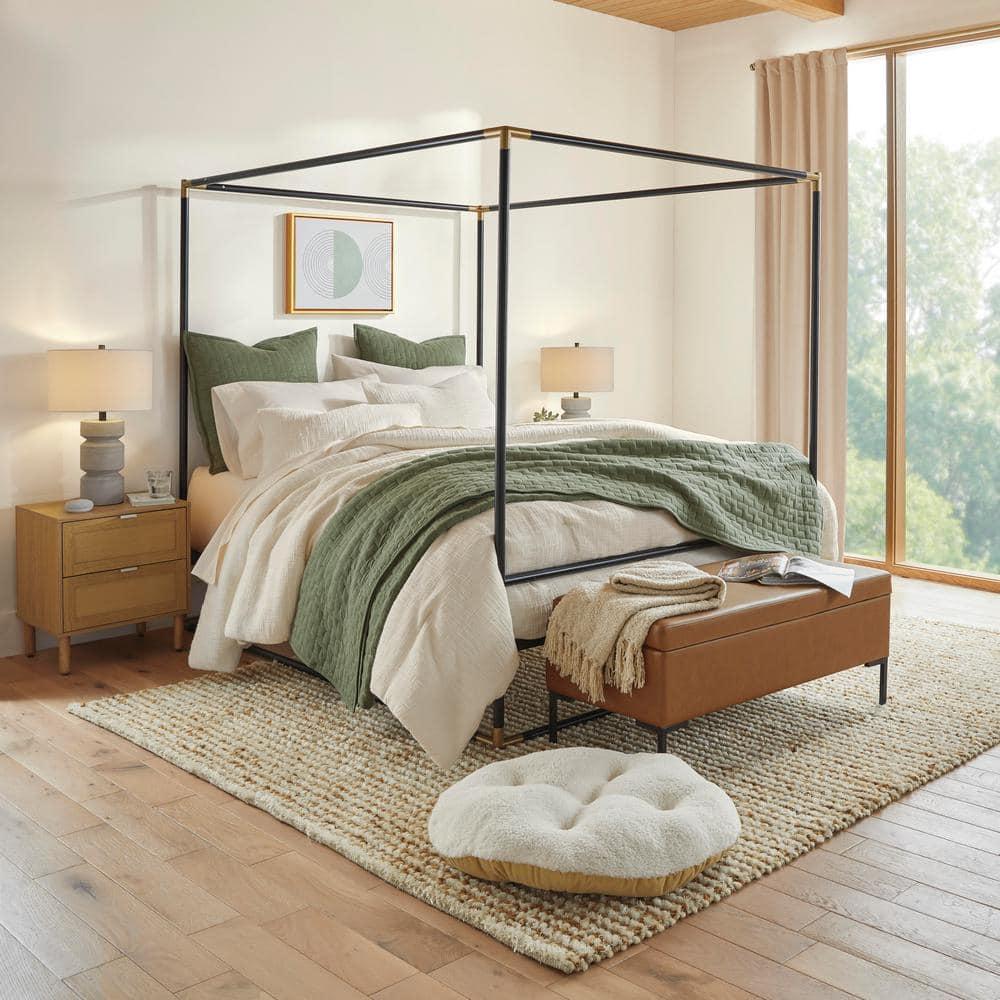 Sango Sango Orre 2-Drawer Solid Wood Nightstand, With Rattan, Cylicndrical Wooden Legs