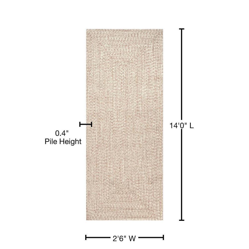 nuLOOM 2' x 14' Solid Hand Braided Indoor/Outdoor Area Rug, Pet-Friendly, High Traffic, Weather Resistant, for Patio, Balcony, Bedroom, Living, Dining Room, Wynn Tan
