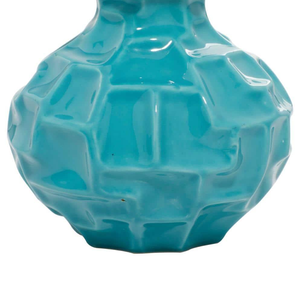 DecMode 6"W, 6"H Blue Ceramic Vase with Varying Patterns, Set of 3