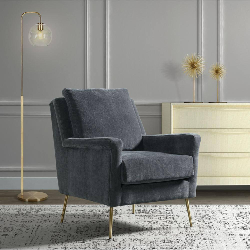 Lincoln Chair Dark Gray - Picket House Furnishings: Mid-Century, Gold Legs, Oversized Seating