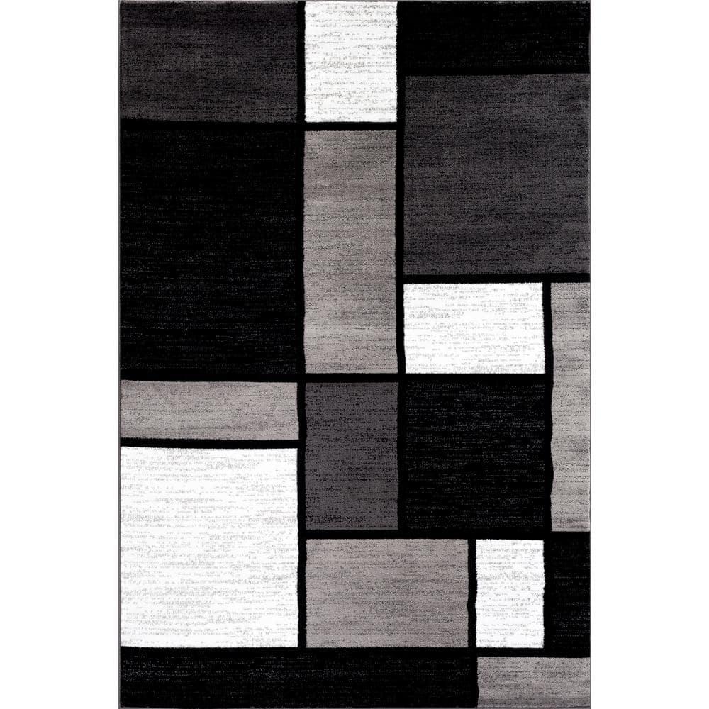 World Rug Gallery Contemporary Modern Boxed Color Block Area Rug - Gray 4'x6'