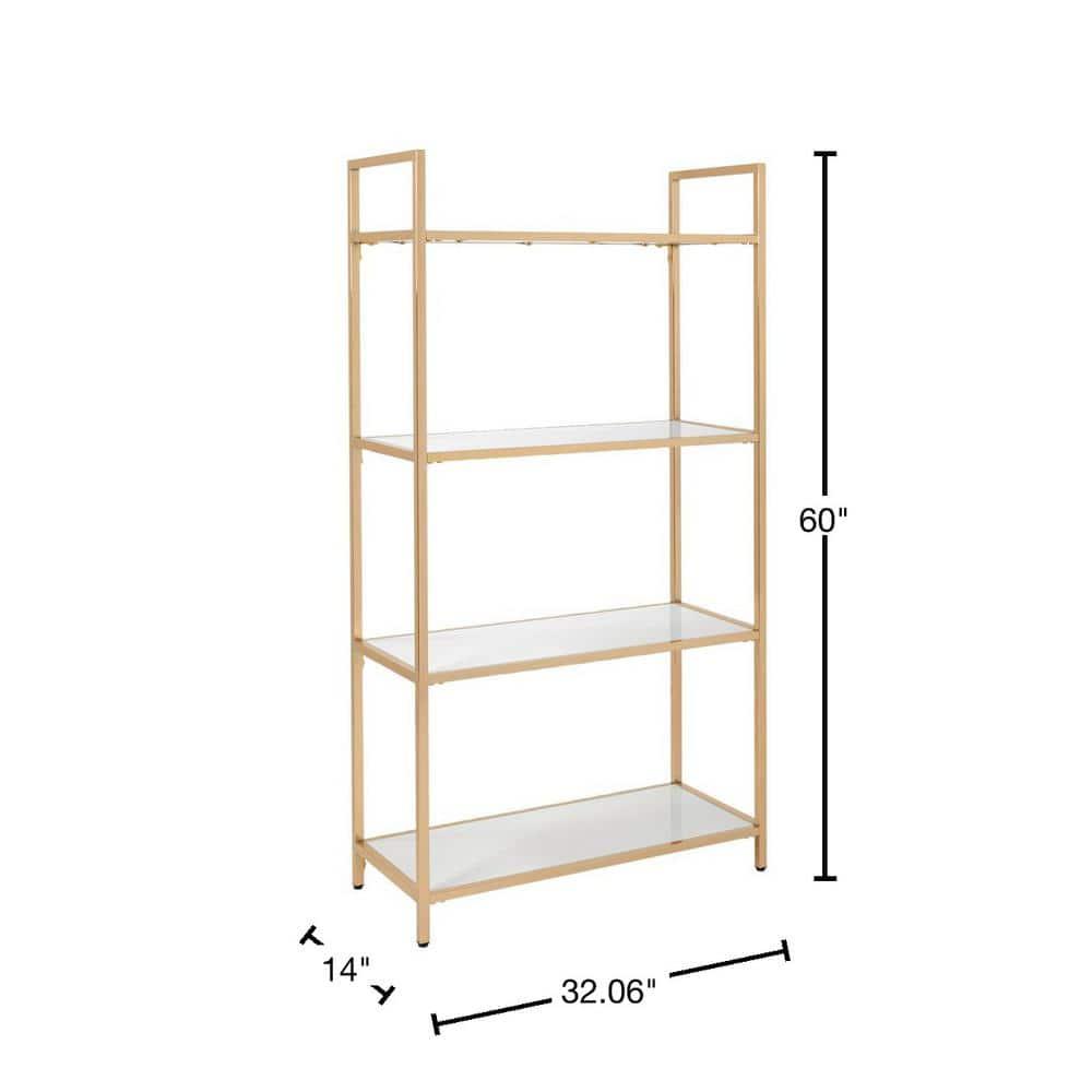 OSP Home Furnishings 60" Alios Bookshelf White/Gold: Chic, 4-Shelf Metal Frame, Laminate Surface, Modern Office Furniture