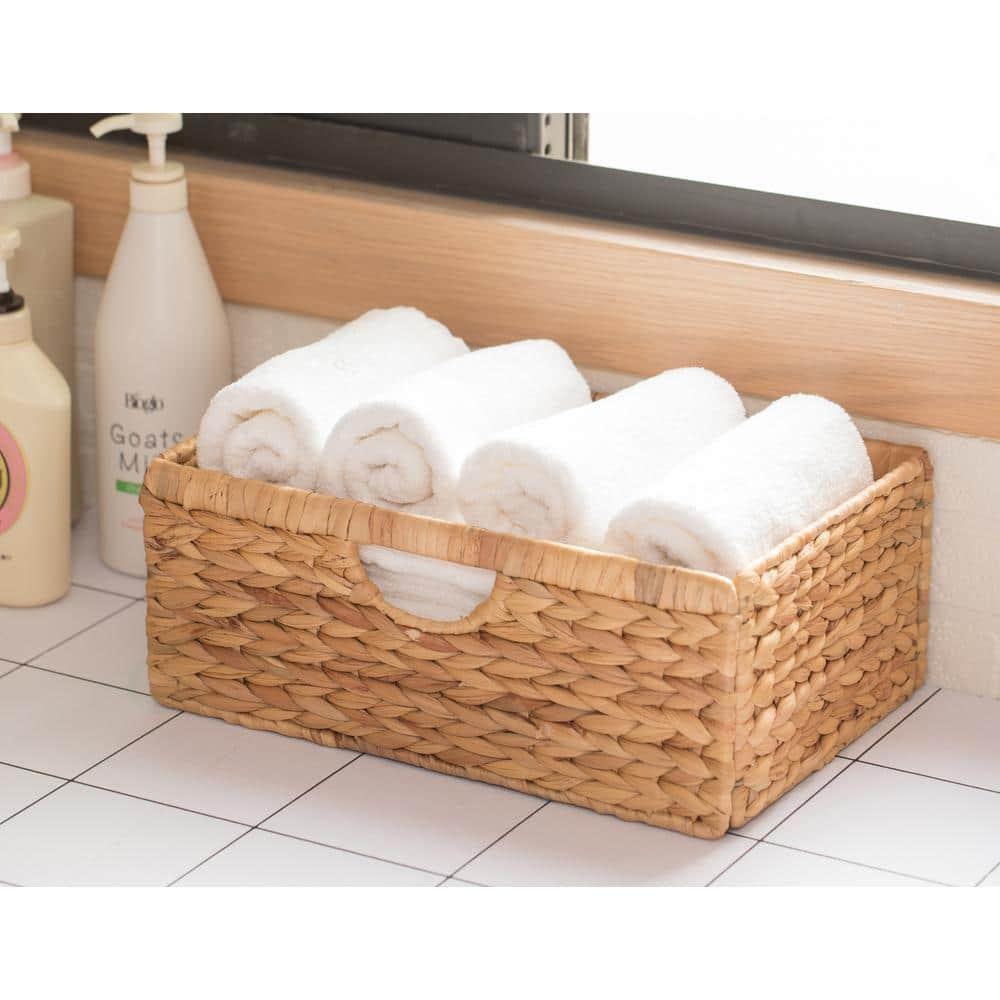 Highland Dunes 3 Small Hyacinth Baskets Rustic Handwoven Multipurpose Foldable Storage Organizer Decorative Laundry Totes and Woven Storage Bin for Bedroom Living Room Bathroom Pantry and Closet