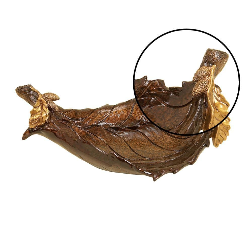 Millwood Pines Diederich Polystone Intricate Carved Leaf Bronze Decorative Bowl