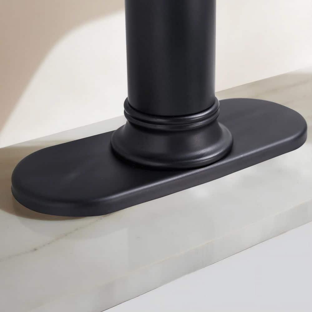 FORIOUS Black Waterfall Bathroom Faucet, Single Handle Antique Bathroom Sink Faucet with Deck Plate, Lead-Free CUPC Hose and Metal Pop-up Drain for 1 Hole or 3 Hole Farmhouse, Lavatory, Vanity