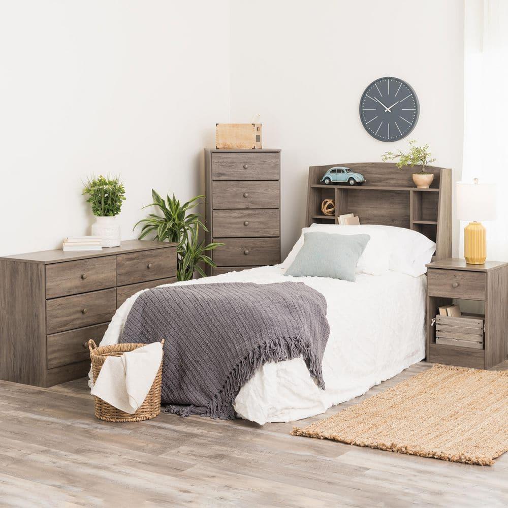 Astrid Drawer Nightstand Drifted Gray - Prepac: Open-Shelf Design, Solid Wood Knobs, Laminated Surface