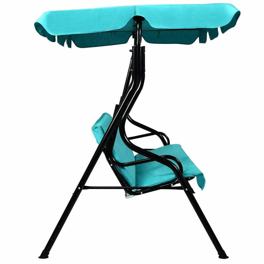 Tangkula 3-Seats Outdoor Glider Hammock with Adjustable Waterproof Canopy Aluminum Frame Patio Swing Chair Blue