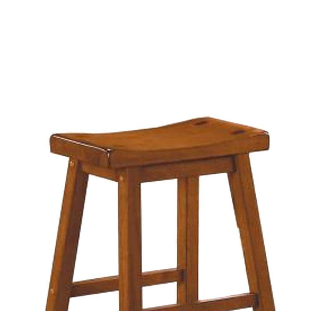 Bar Stool Set of 2, Solid Wood 24 inch Counter Height Chair with Footrest, Armless Chair for Kitchen, Home Bar, Oak