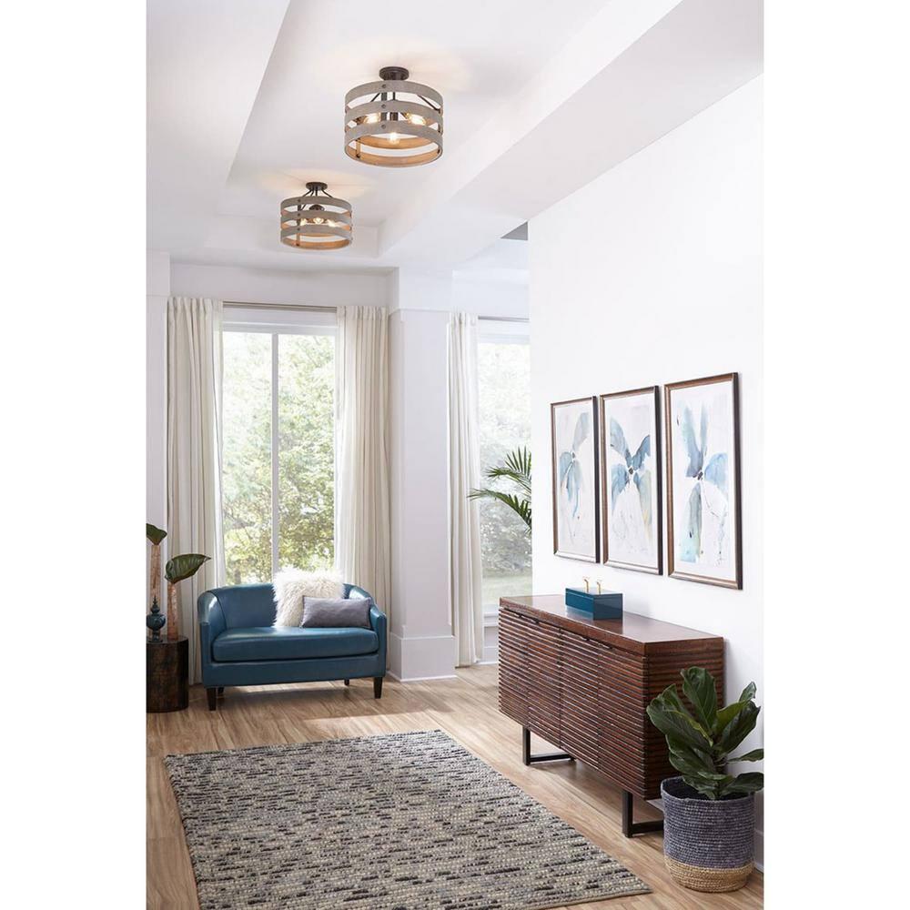 Progress Lighting Gulliver 3-Light Semi-Flush Convertible Ceiling Light, Graphite, Wood Grained Texture