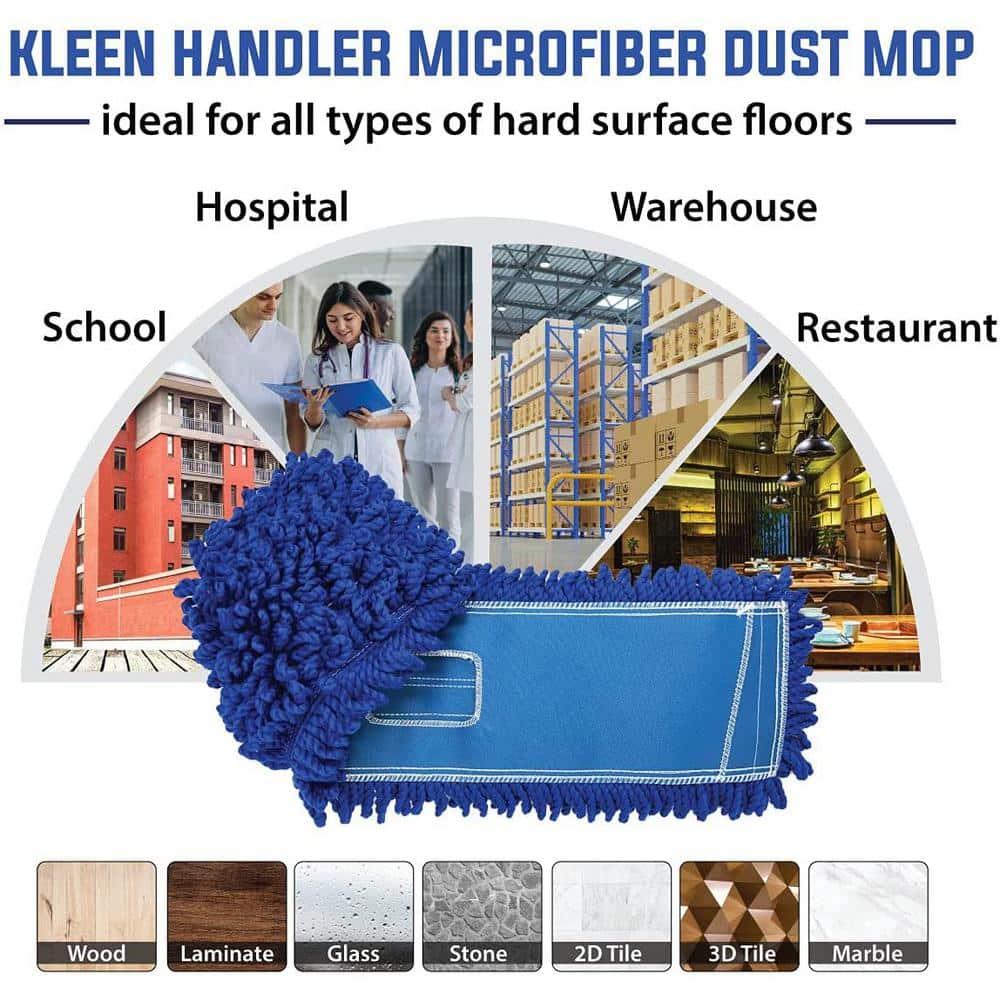 Kleen Handler 36 inch Microfiber Dust Mop | 12 Pack, Large Washable Commercial Mop Head Replacement