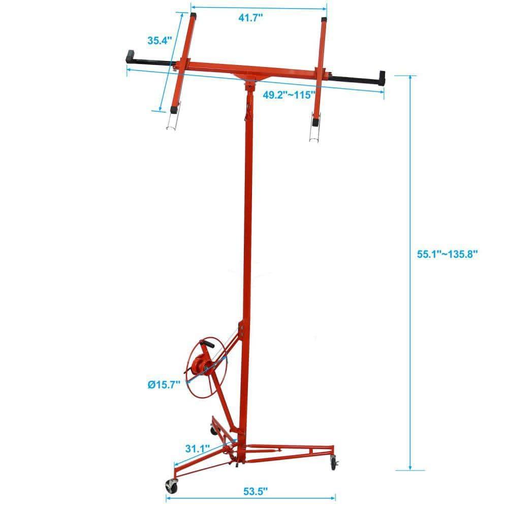 Red Heavy Duty Steel Drywall Panel Hoist with Rolling Casters