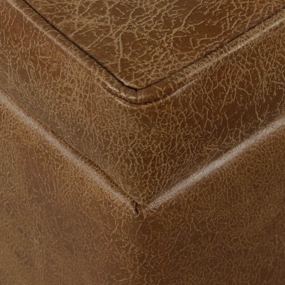 Square Tufted Faux Leather Storage Ottoman Brown - HomePop