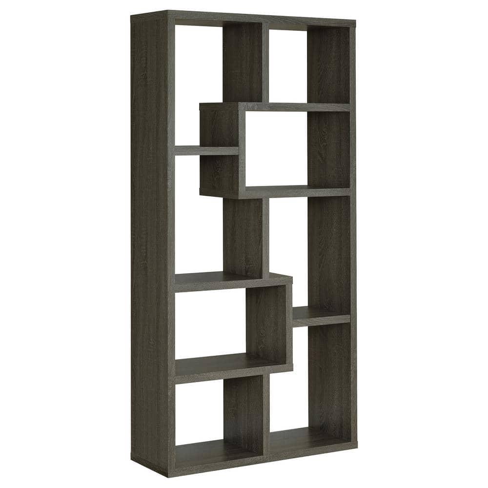 Coaster 10-Shelf Transitional Wood Geometric Bookcase in Gray