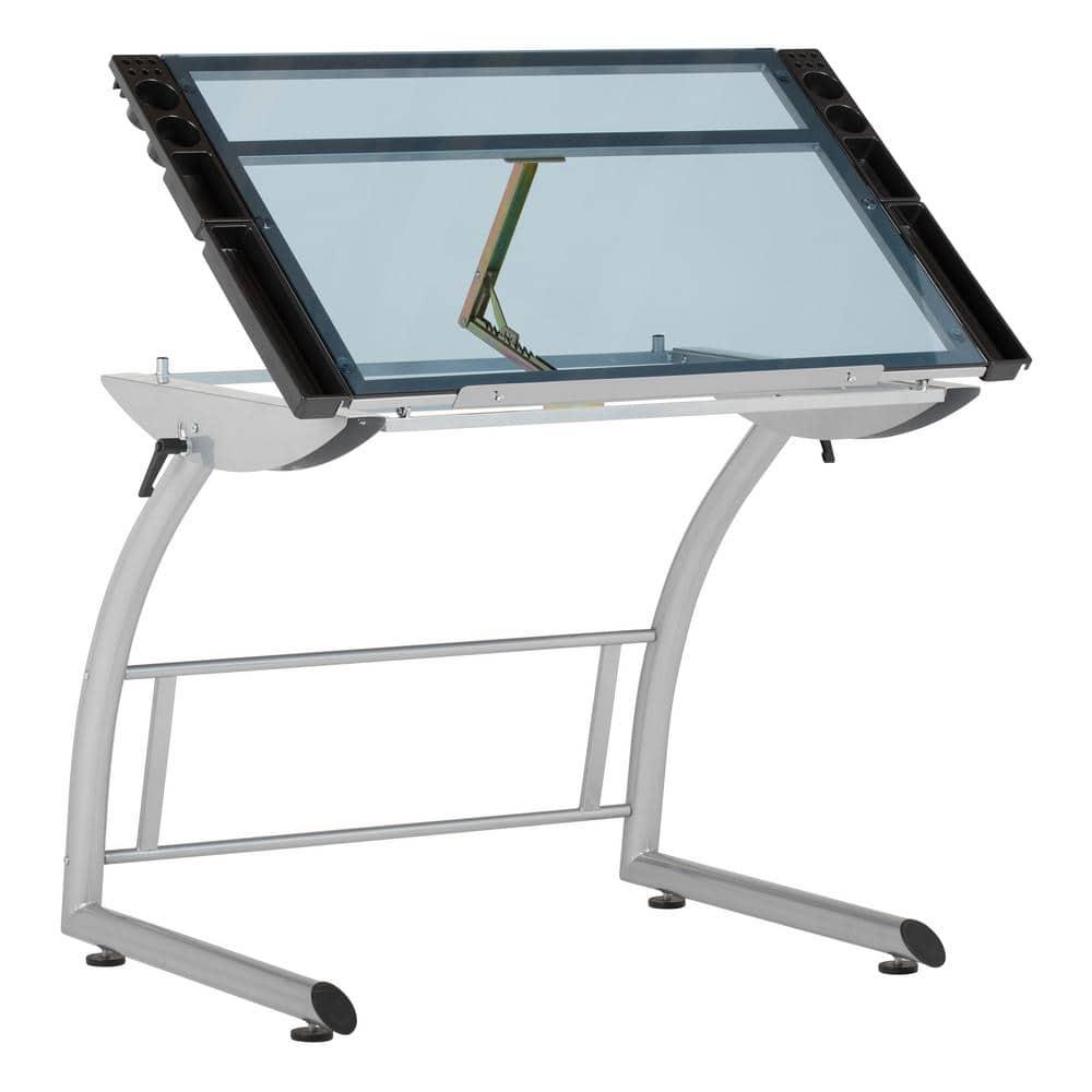 Inbox Zero Cournoyer Glass Top Metal Base Drafting Table
