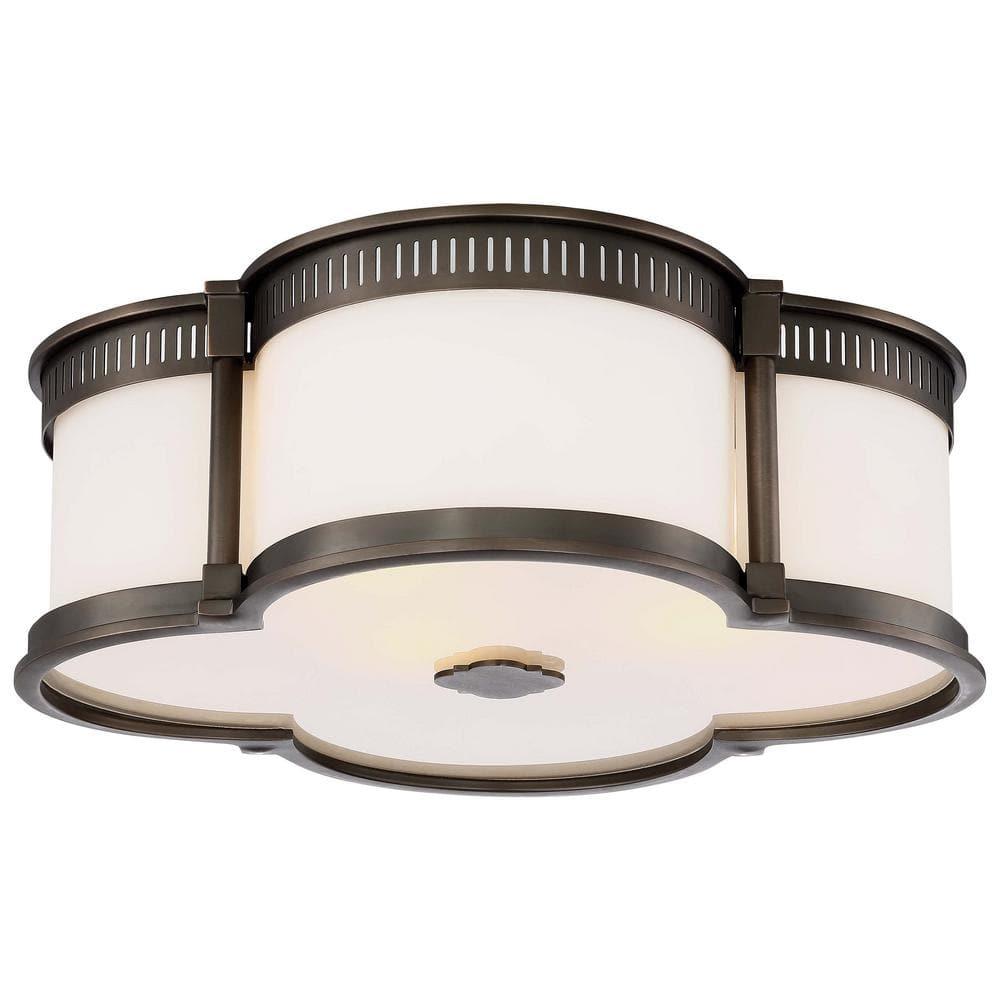 Minka Lavery Modern Ceiling Light Flush Mount Fixture 16 1/4" Bronze Dimmable LED Etched White Glass for Bedroom Kitchen Bathroom