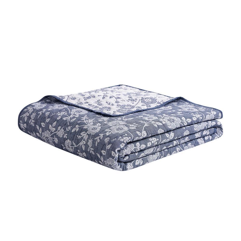 Design Studio CEDAR COURT Marguerite Floral Navy Soft Woven Matelasse Jacquard Cotton Blend Quilt Set