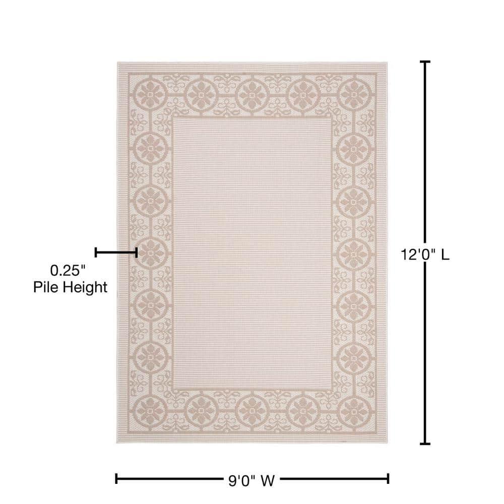 SAFAVIEH Bermuda Zoey Floral Bordered Indoor/Outdoor Area Rug Ivory/Beige, 9' x 12'