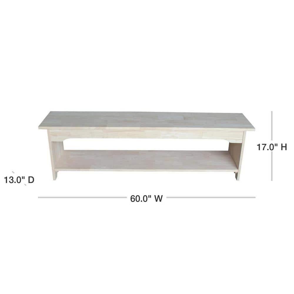 60" Brookstone Bench - International Concepts: Solid Wood, Unfinished, Parawood, Seats 2