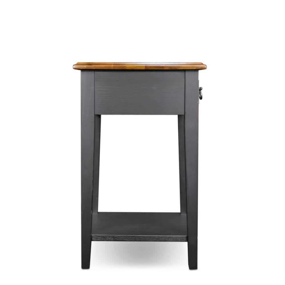 Home 9041-SL One Drawer Square Side Table with Shelf, Medium Oak and Slate Black