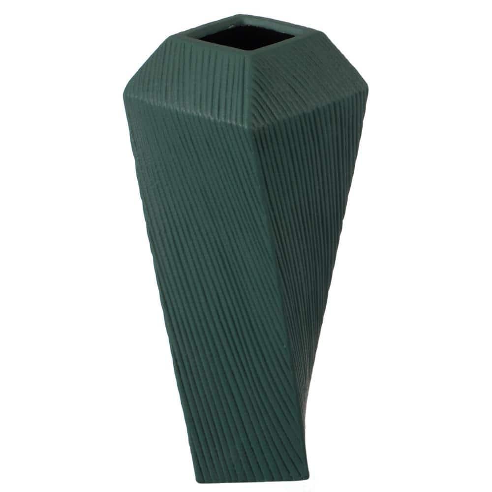 Uniquewise 12" H Decorative Ceramic Square Twisted Centerpiece Table Vase Green, Large