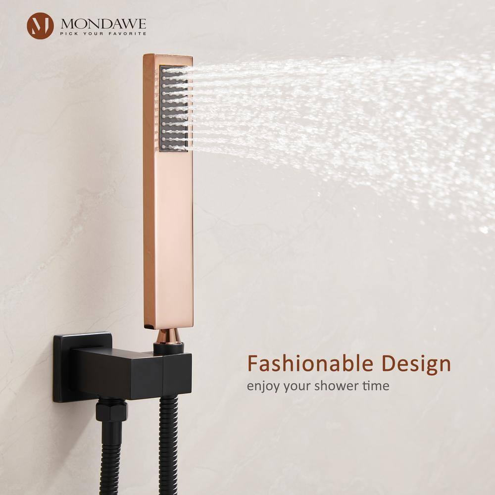 10 Inch Matte Black Shower System with Handheld Shower head, Bathroom Mixer Shower Set Wall Mounted Shower Faucet Rough-in Valve and Trim Kit