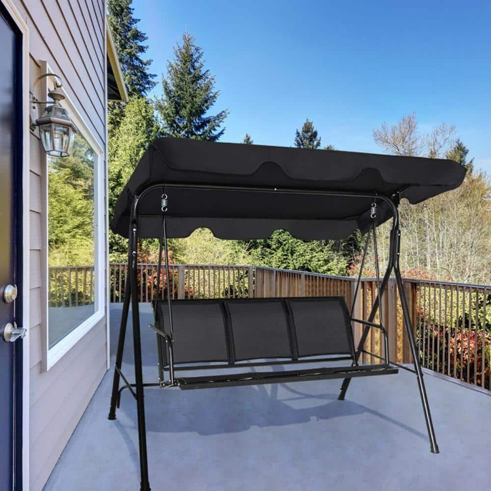 Costway Outdoor Patio Swing Canopy 3 Person Canopy Swing Chair Patio Hammock Black