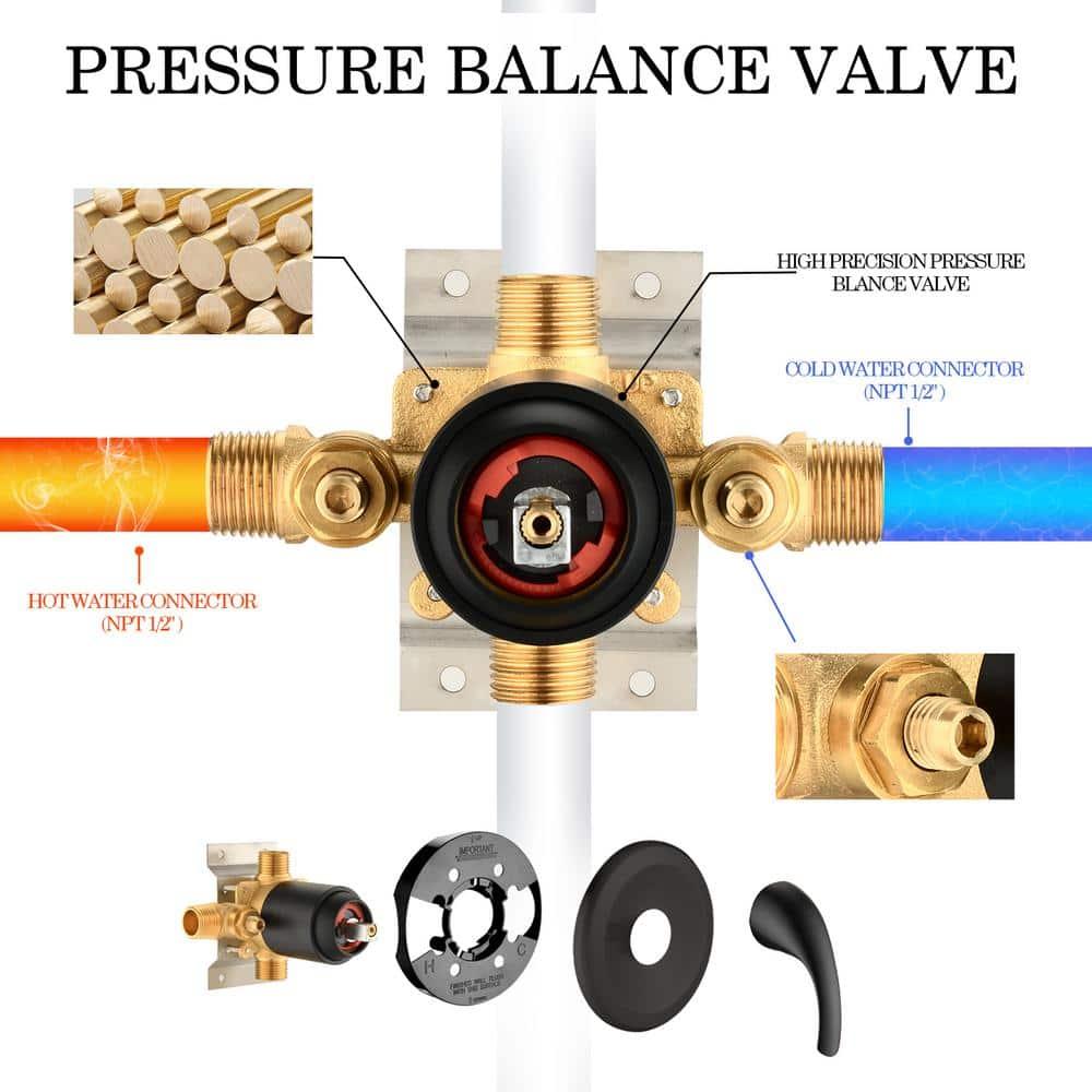 Single Function Pressure Balance Valve with Single Handle Trim Kit in Matte Black