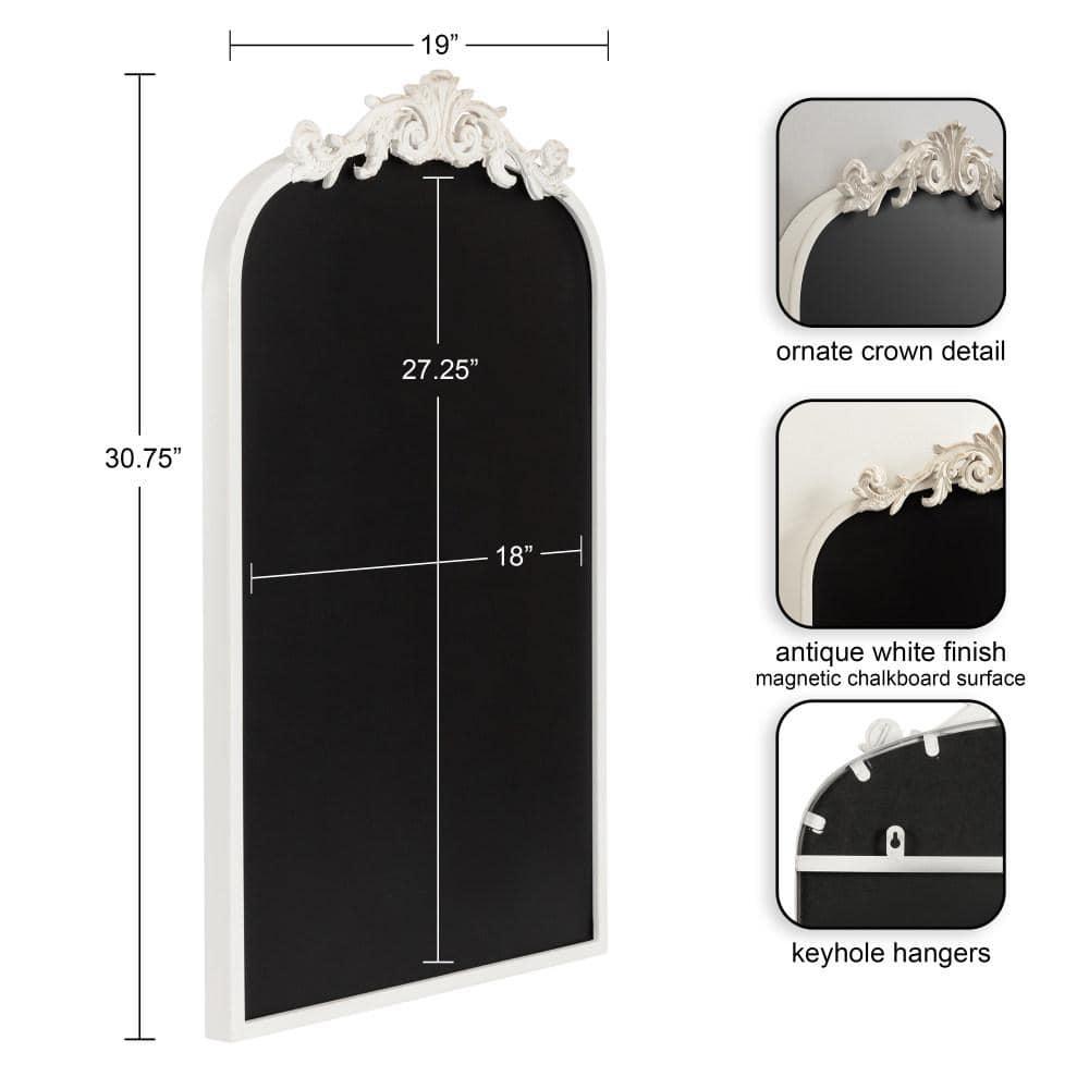 Kate and Laurel Arendahl Decorative Vintage Arch Chalkboard, 19 x 31, White, Framed Arched Ornate Magnetic Chalkboard for Bedroom Organization or Entryway Decor
