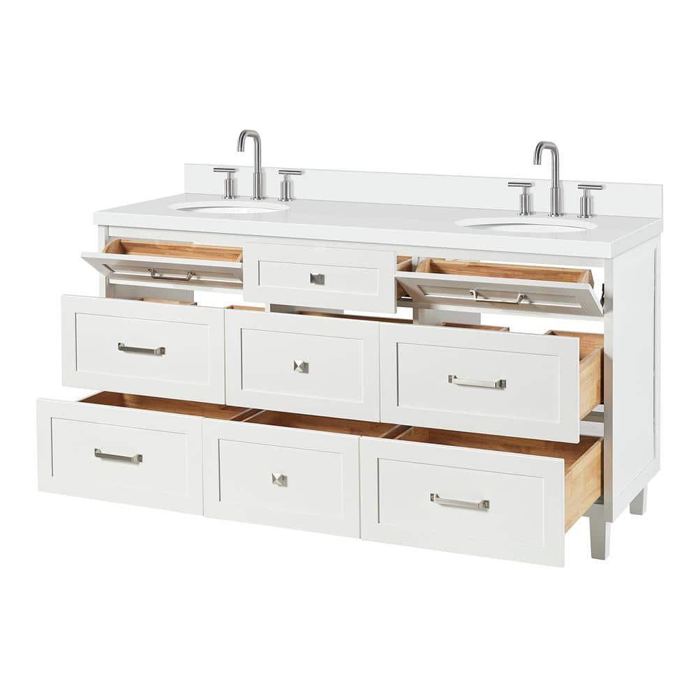 Ariel Monrow 67 Inch Double Oval Sink Bathroom Vanity With Pure White Quartz Countertop