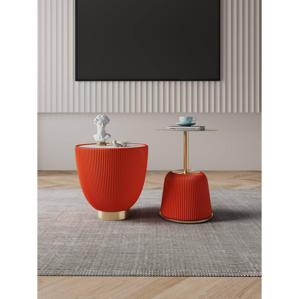 Manhattan Comfort 2pc Anderson Modern Leatherette Upholstered End Table Set Orange: Faux Marble, No Assembly Required