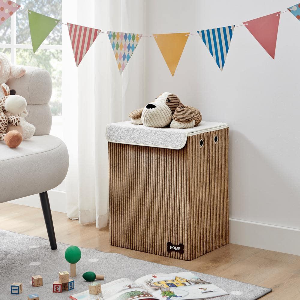 Danya B. Collapsible Folding Corduroy Kids' Laundry Hamper Toy Storage Brown with Dog Lid