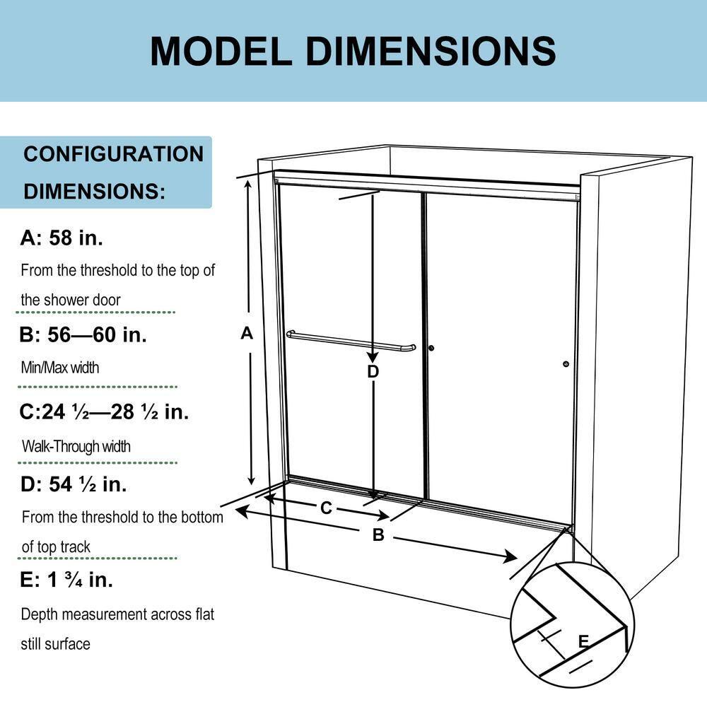 60" W x 58" H Double Sliding Framed Tub Door
