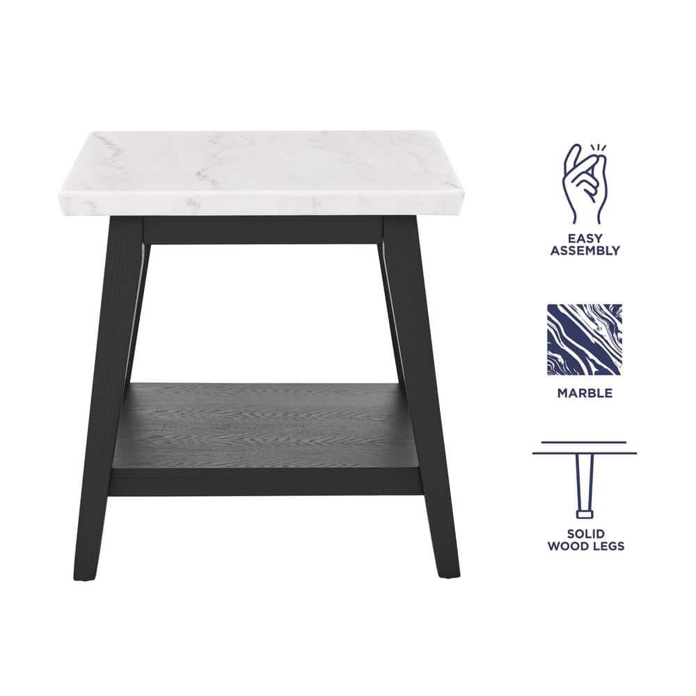 Steve Silver Vida Modern Genuine Marble Top 24" Square End Table, White