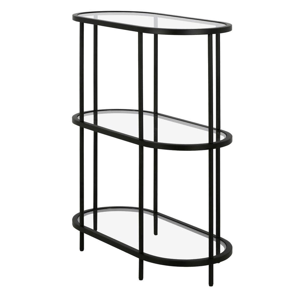 Evelyn&Zoe Leif 30" Wide Oval Bookcase, Blackened Bronze