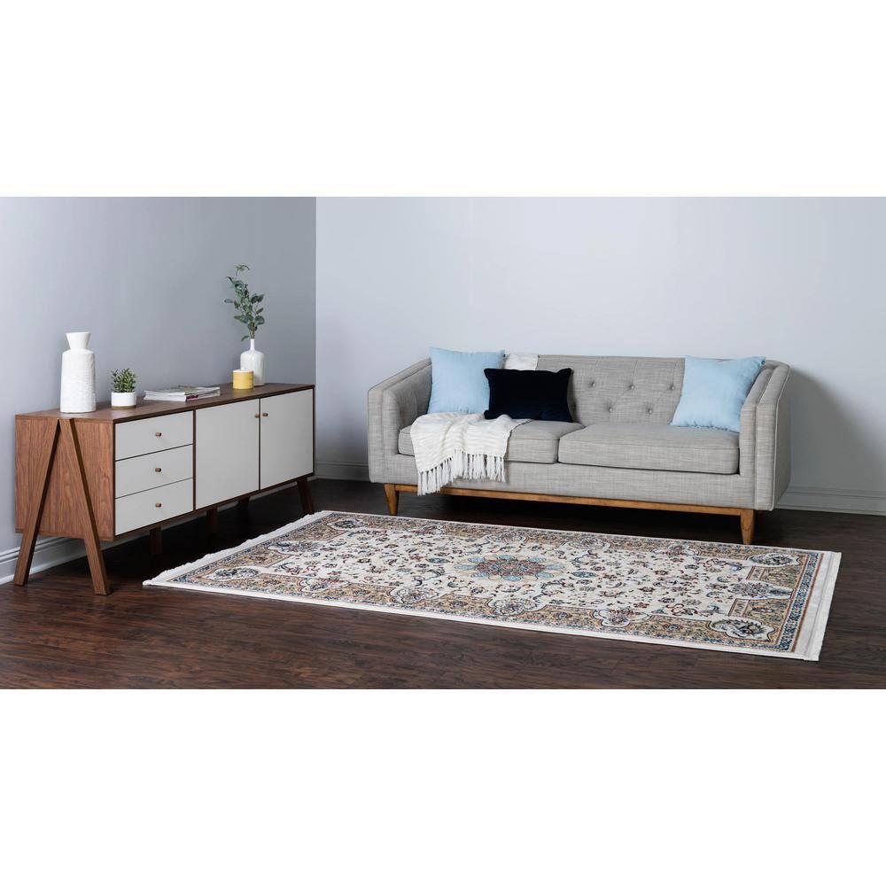 Rugs.com Rabia Collection Rug – 3' x 5' Ivory Low Rug Perfect For Entryways, Kitchens, Breakfast Nooks, Accent Pieces