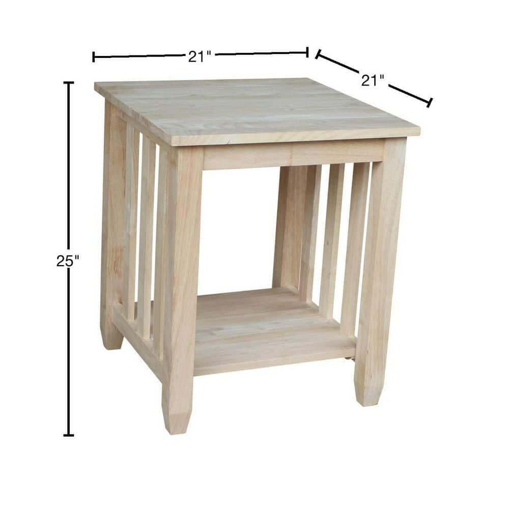 International Concepts Mission Tall End Table: Hardwood Frame, Square Shape, 25" Height, Shelf Storage