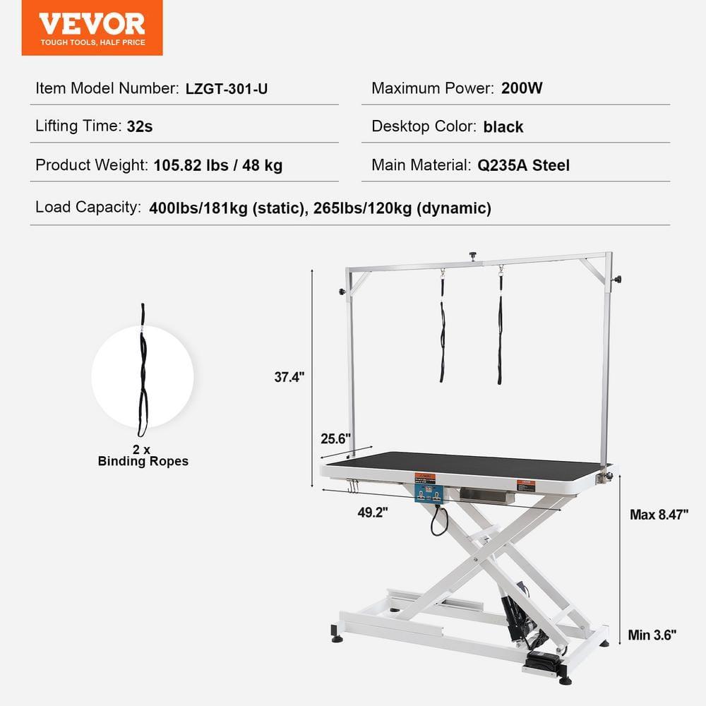VEVOR 41'' H x 49.2'' W x 25.6'' D Metal Adjustable Electric Grooming Table