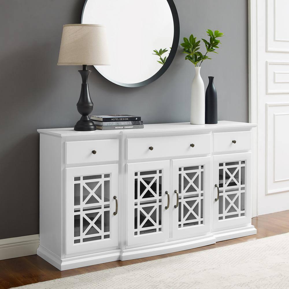Walker Edison Traditional Fretwork TV Stand, White