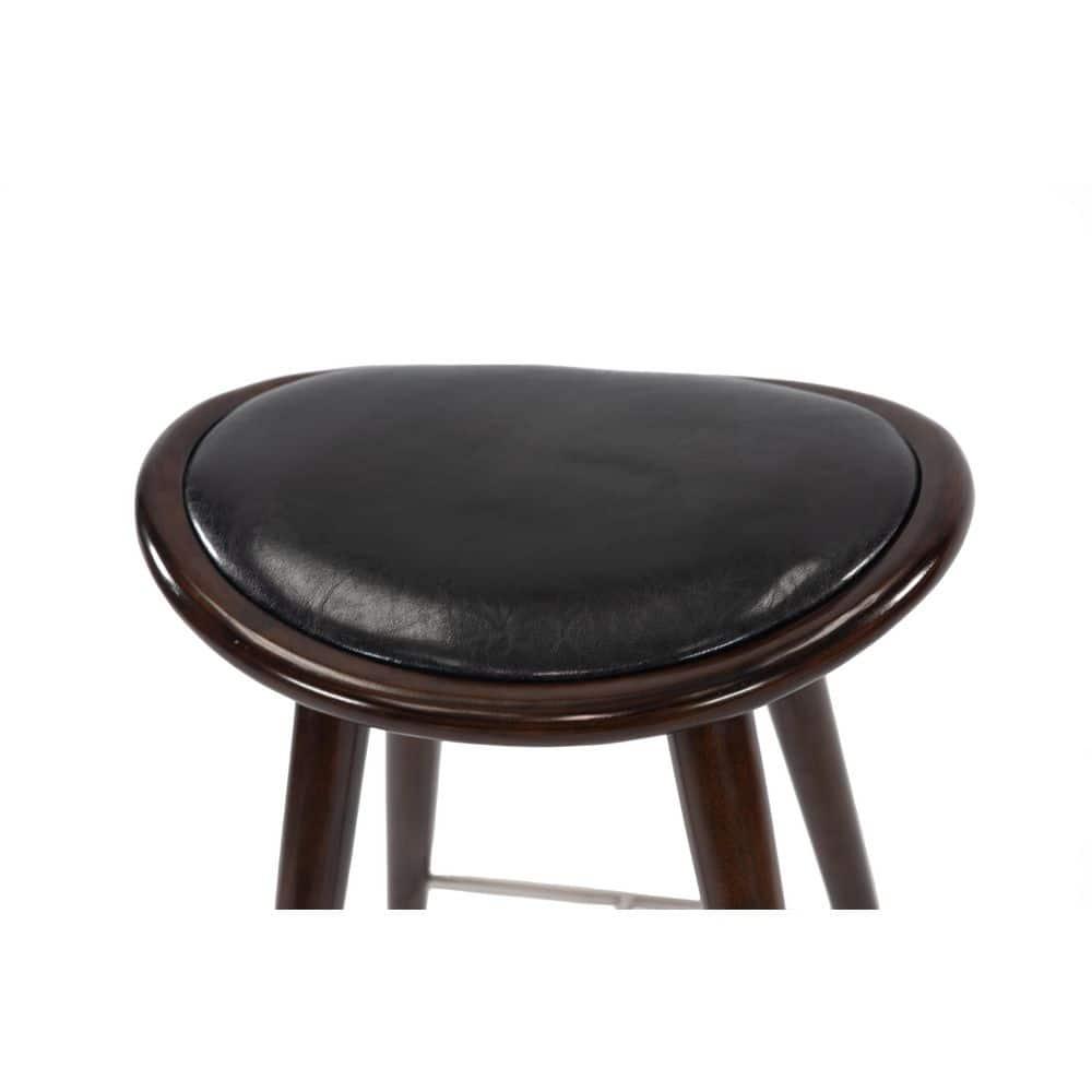 Lucio Oval Backless Wood Barstool Black/Cappuccino - Boraam: Rubberwood Frame, Faux Leather, Metal Footrest
