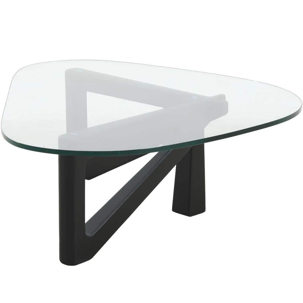 LeisureMod Imperial Collection Triangular Glass Top Coffee Table with Glossy Ash Wood Base for Home, Living Room, Office