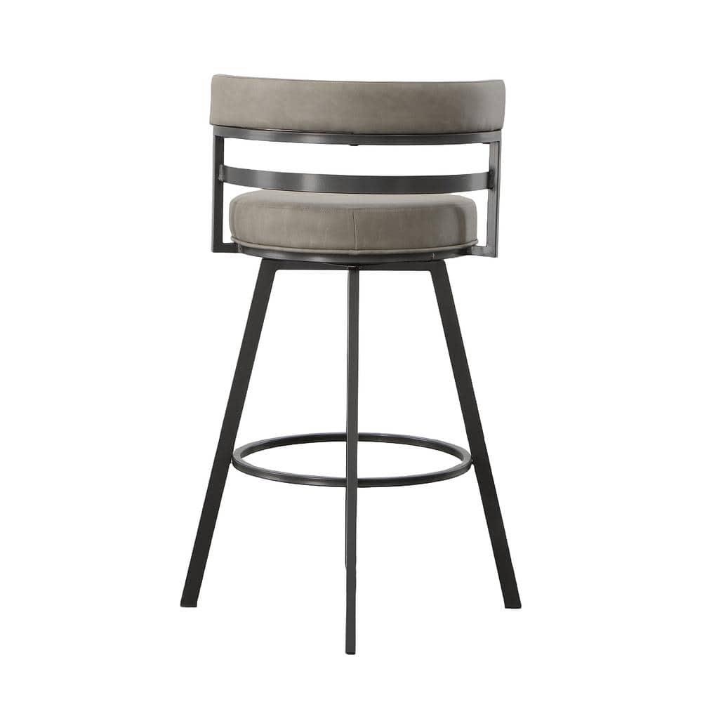 Steve Silver Gene Metal and Beige Faux Leather Swivel Bar Stool