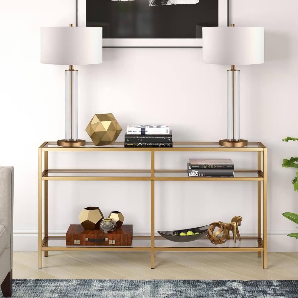 Evelyn&Zoe Sivil 55" Wide Rectangular Console Table, Brass