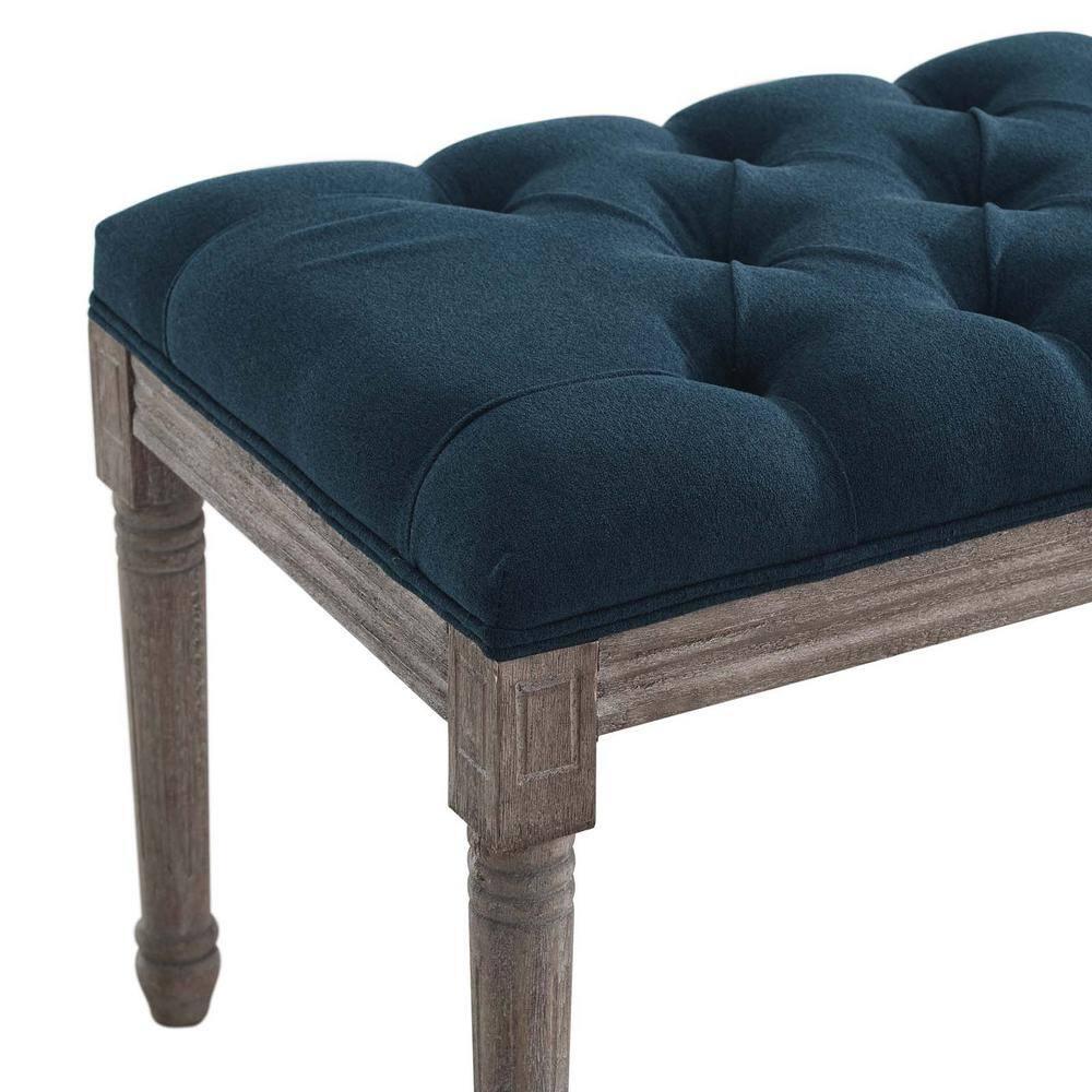 Province French Vintage Upholstered Fabric BenchNavy